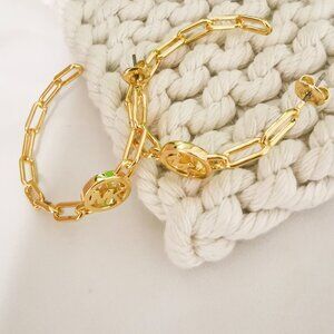 Michael Kors Signature Hoop Chain Link Goldtone Hoop Earrings
